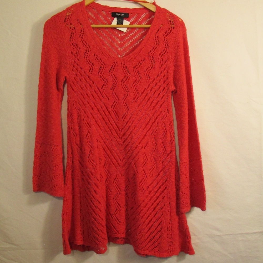 Style & Co. Red Vintage eyelet knit sweater dress or tunic